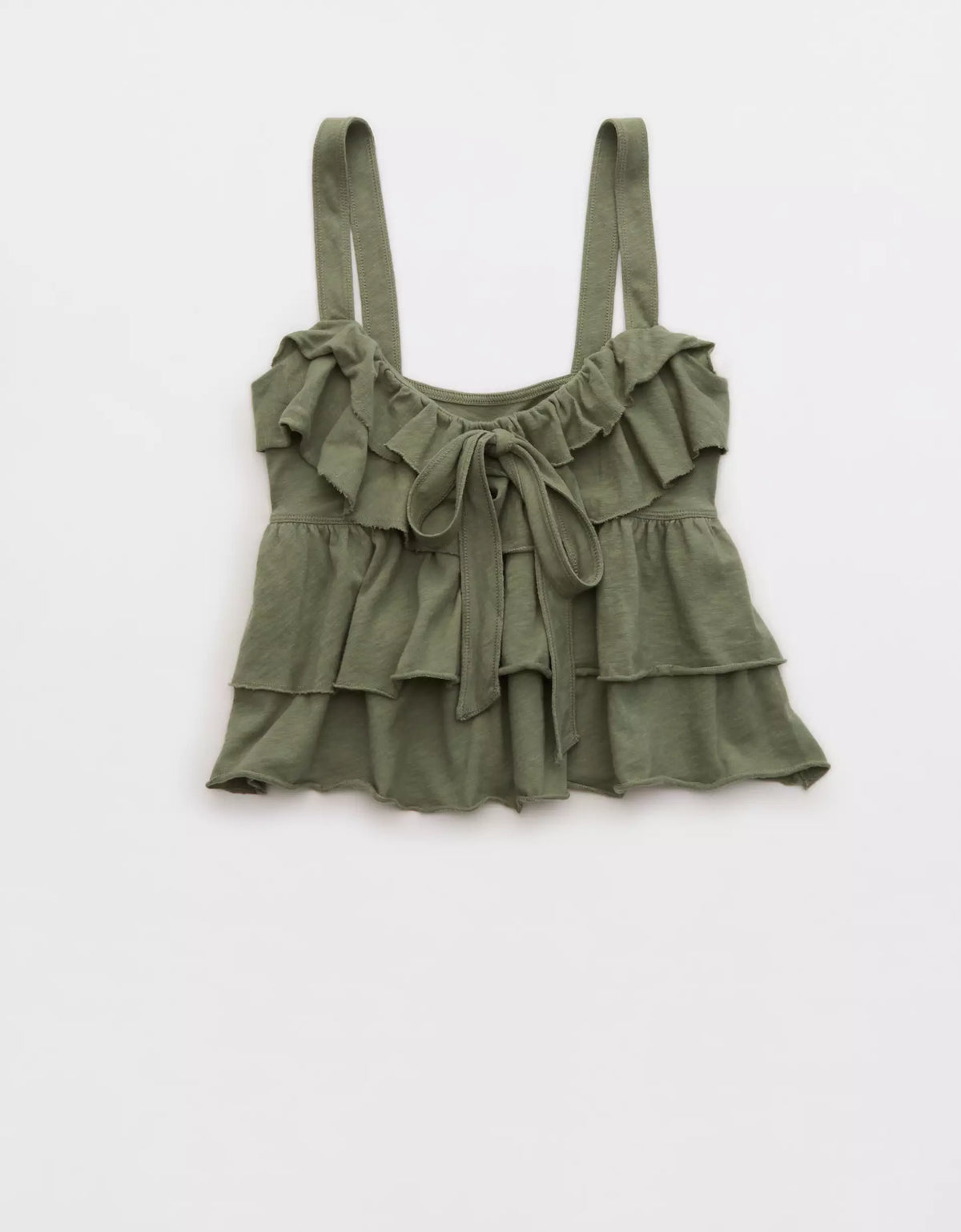 Sage Green Bow‑Detail Tiered Ruffle Cami Top